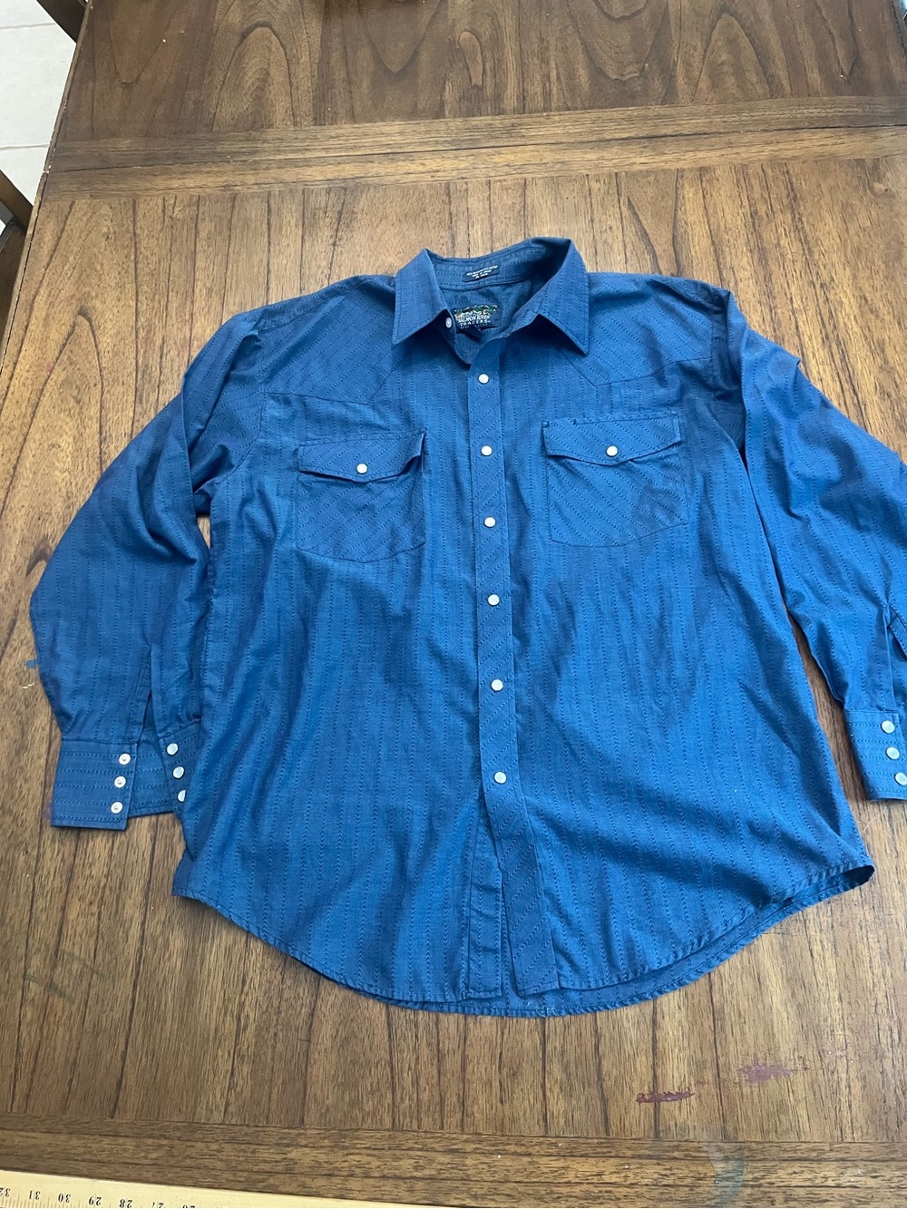 VTG Salmon River Traders Men's L Western Pearl Snap Blue Textured Shirt